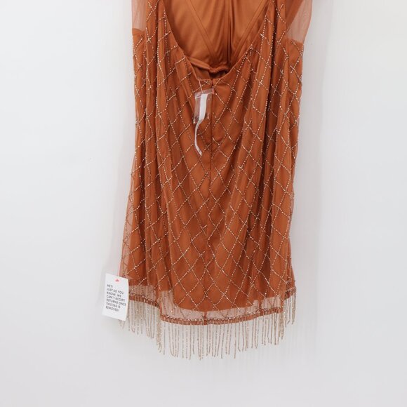 NWT ASOS Bronze Sequin Embellished Butterfly Mesh Fringe Beaded Mini Dress - Picture 12 of 12